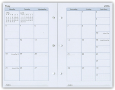 2016 three hole monthly calendar refill pages